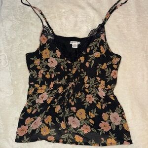 American Eagle Outfitters Black Floral Ruched Camisole